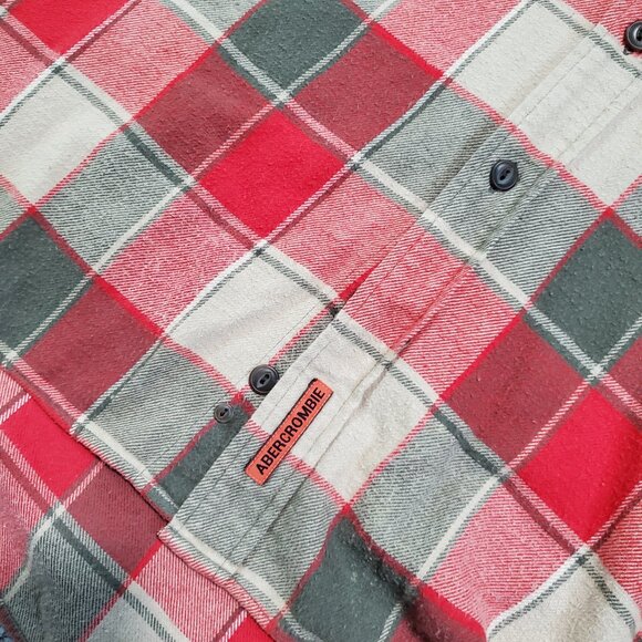 Abercrombie & Fitch Red and Green Plaid Casual Button Down Shirt - Picture 4 of 8